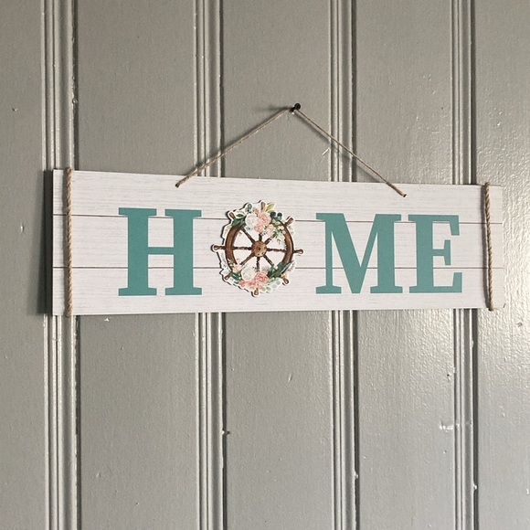 NWT- Horizontal HOME- Nautical Decoration Sign w/ Floral Ships Helm - Picture 8 of 14